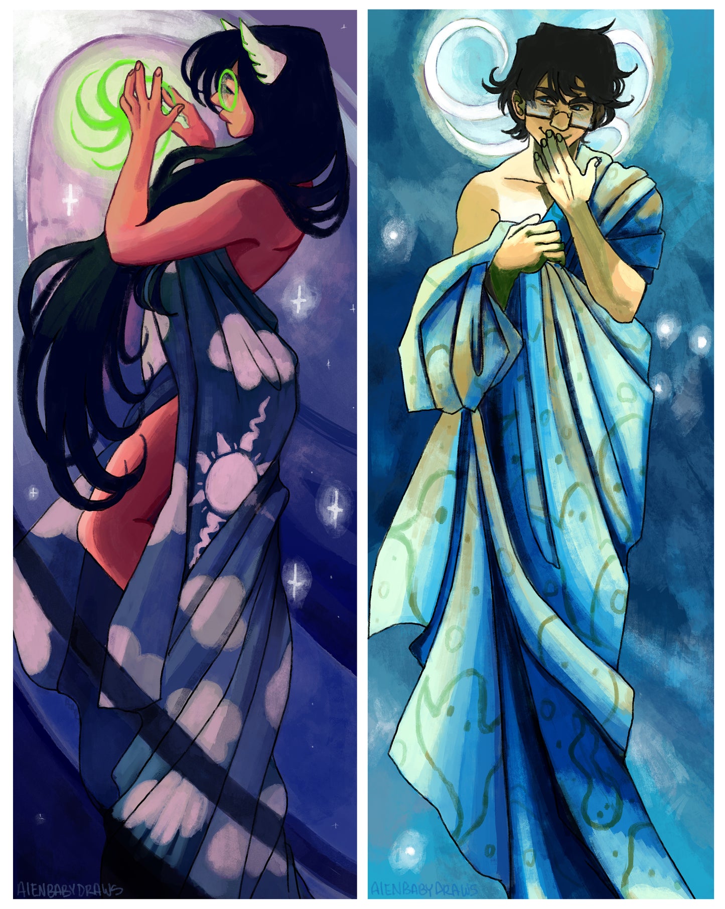 Homestuck Moon and Stars art print (John & Jade)